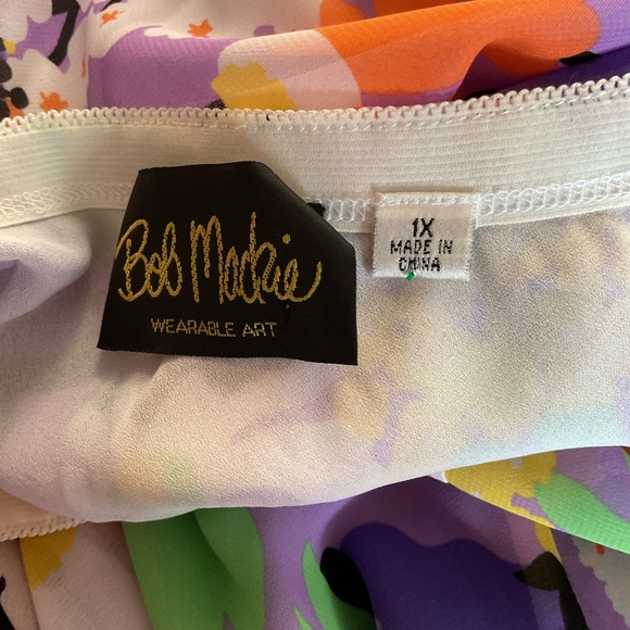 Vintage Bob Mackie Wearable Art Floral A-Line Skirt Plus Size 1X Purple Yellow - Picture 7 of 8